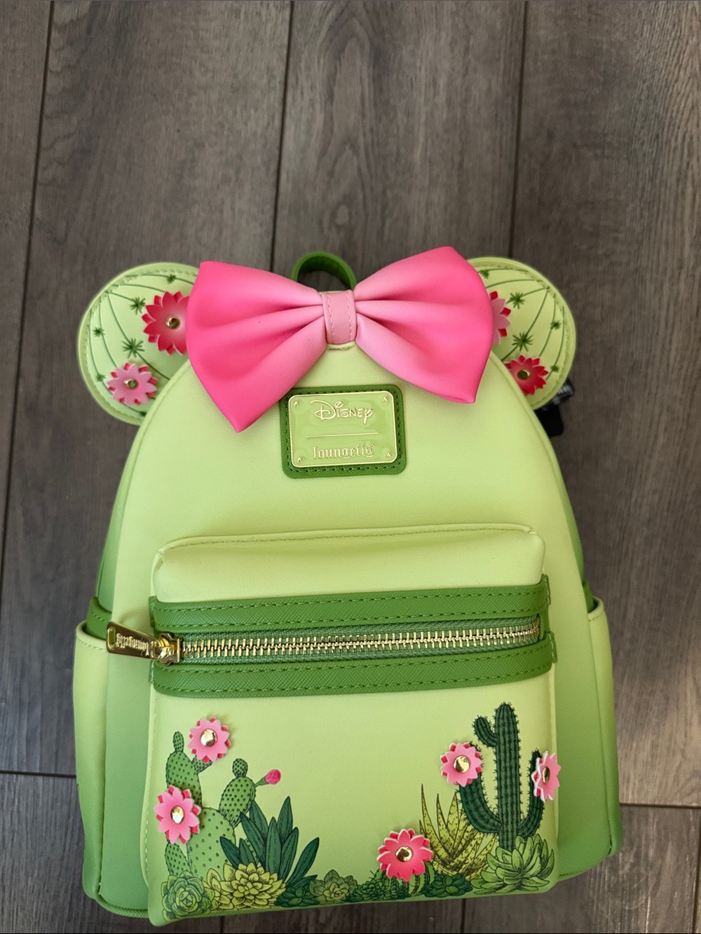 Loungefly Lime Green & Hot Pink Kids Backpack with Bow cactus Disney